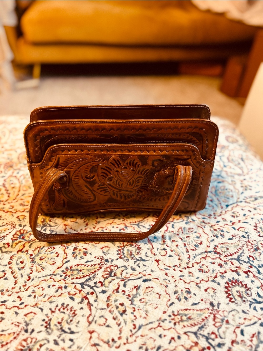 Mexican oil tooled leather clutch
